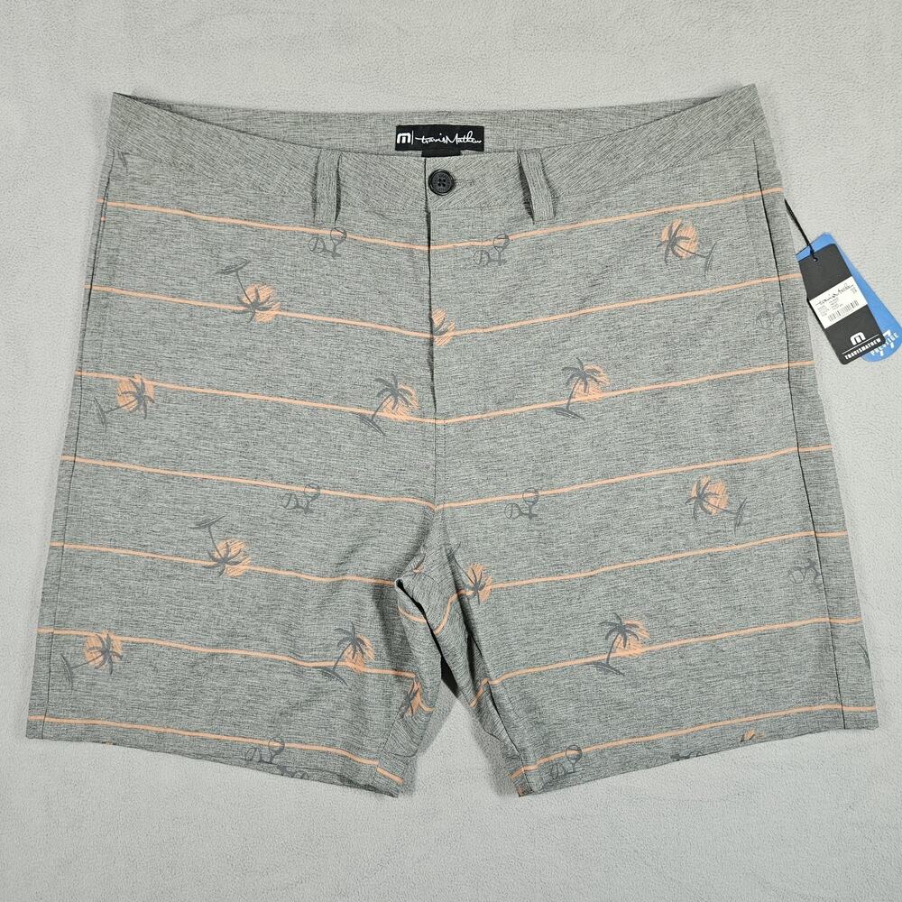 Travis Mathews Shorts Men Size 38 Tropical Palm Tree Golf Performance Tennis 7"